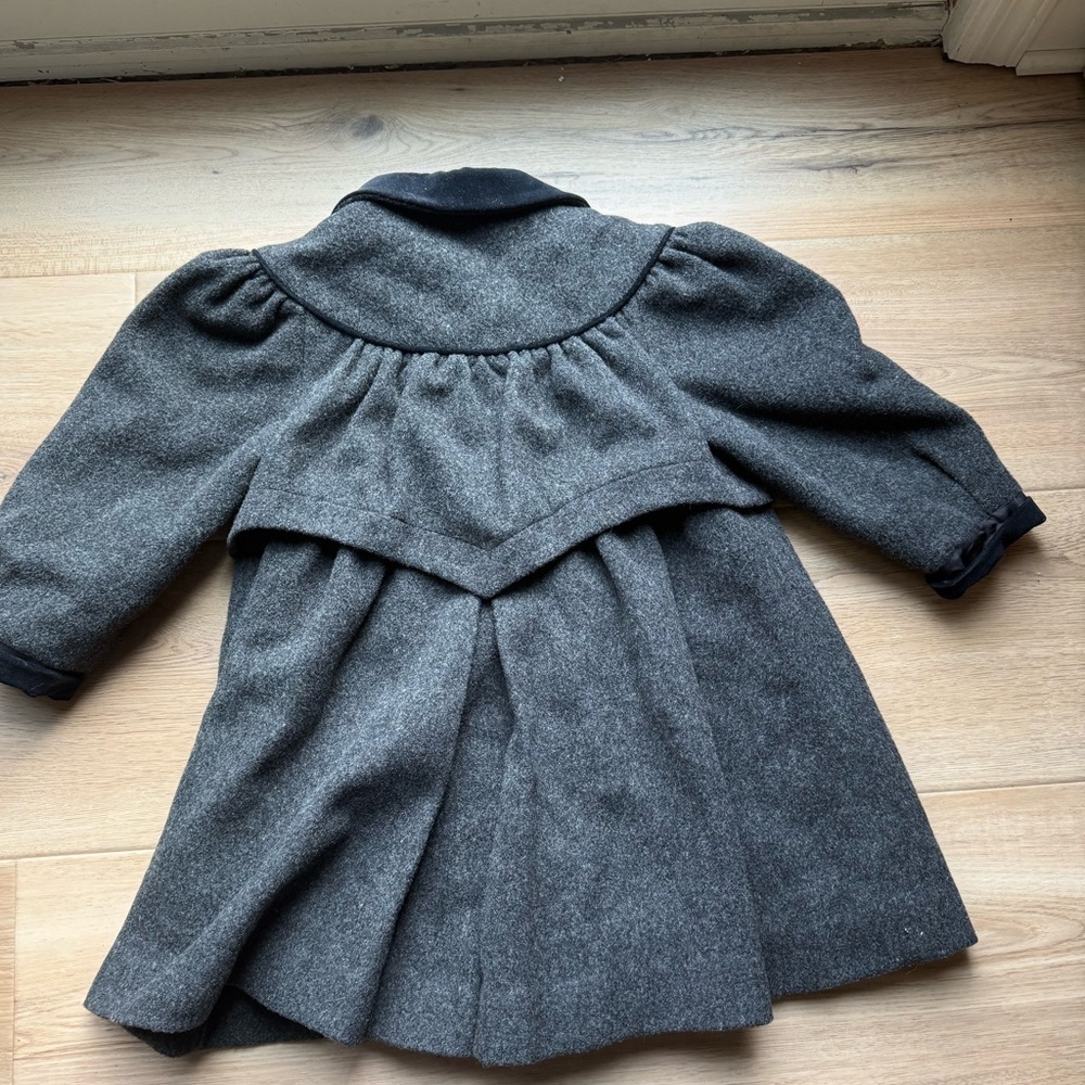 Rothschild | Vintage Gray Girl’s Wool Dress Coat Black Bow Button Up | size 4 - Picture 12 of 12